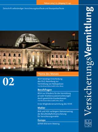 Cover der BVK Mitgliederzeitschrift VersicherungsVermittlung Ausgabe Februar | 2014