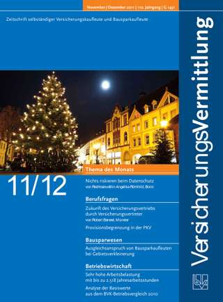 Cover der BVK Mitgliederzeitschrift VersicherungsVermittlung Ausgabe Nov./Dez. | 2011